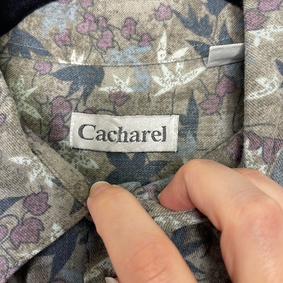 VINTAGE Cacharel Designer Muted Tones Leaves Print Buttons Down Shirt - Picture 8 of 11